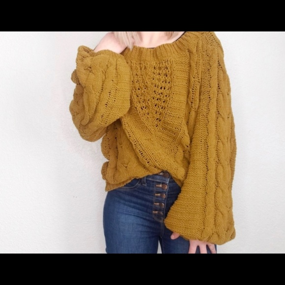 Mustard cable knit sweater - Picture 1 of 4